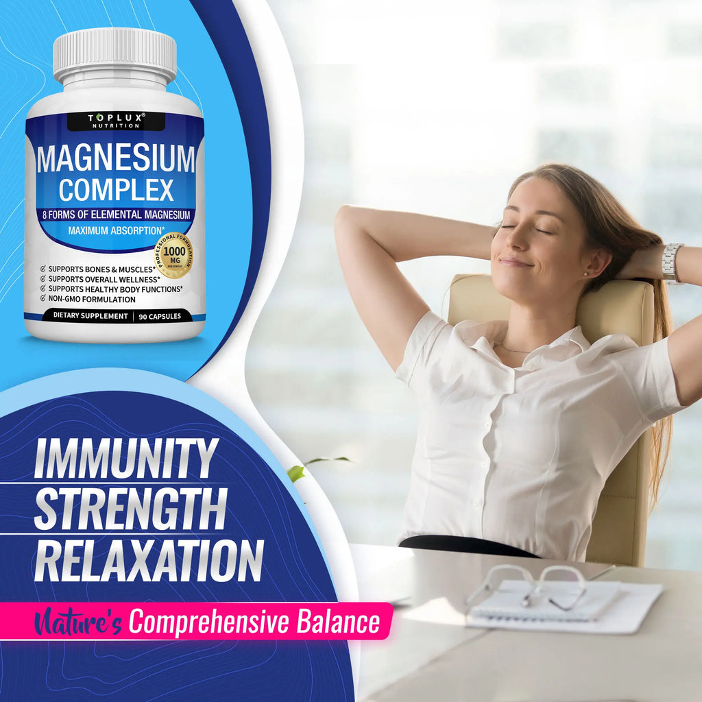 Unlock Your Best Sleep with Toplux Magnesium Complex - 8 Essential Magnesium Forms in One Powerful Capsule (1000mg)