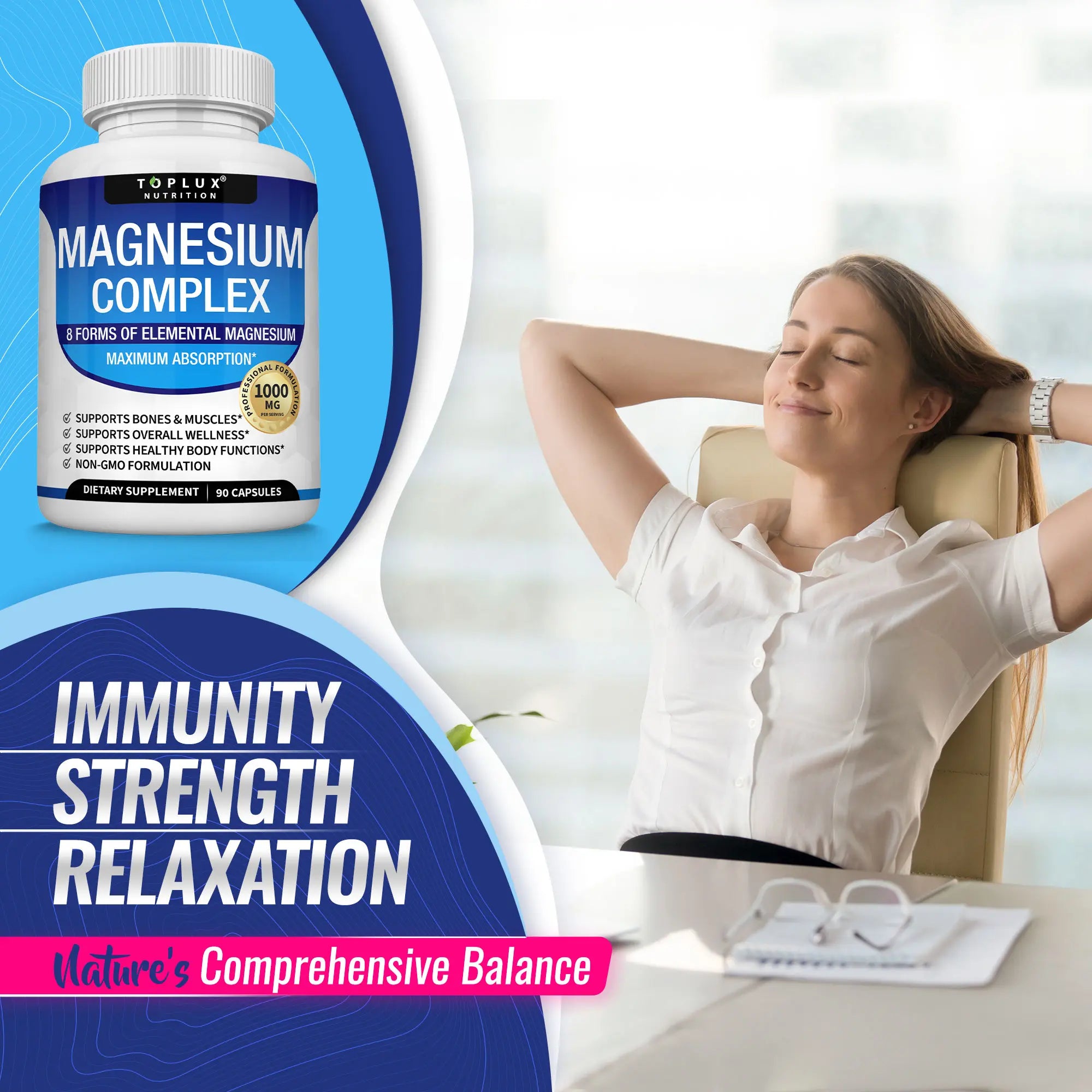 Unlock Your Best Sleep with Toplux Magnesium Complex - 8 Essential Magnesium Forms in One Powerful Capsule (1000mg)