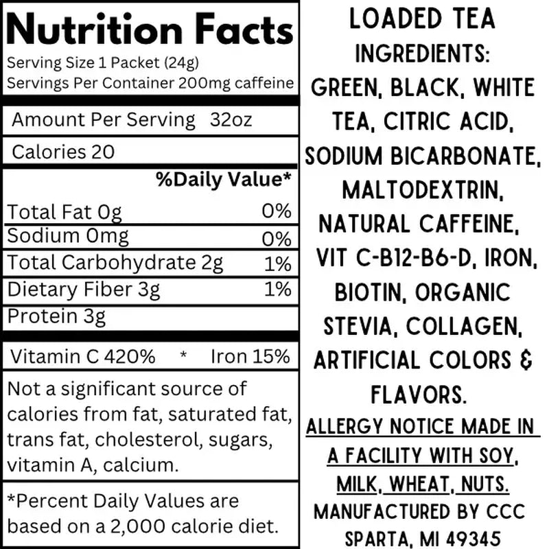 Revitalize Your Day with Loaded Tea – Single Packet | 32Oz Energizing Caffeinated Hydration Mix | Made in the USA | Effortlessly Refreshing