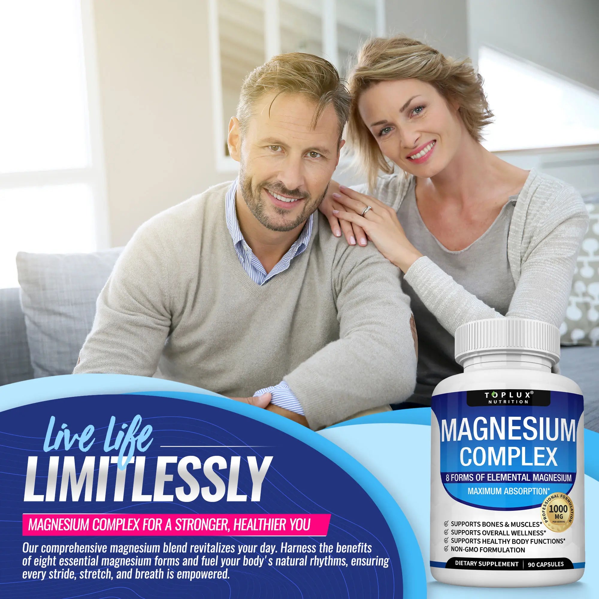 Unlock Your Best Sleep with Toplux Magnesium Complex - 8 Essential Magnesium Forms in One Powerful Capsule (1000mg)
