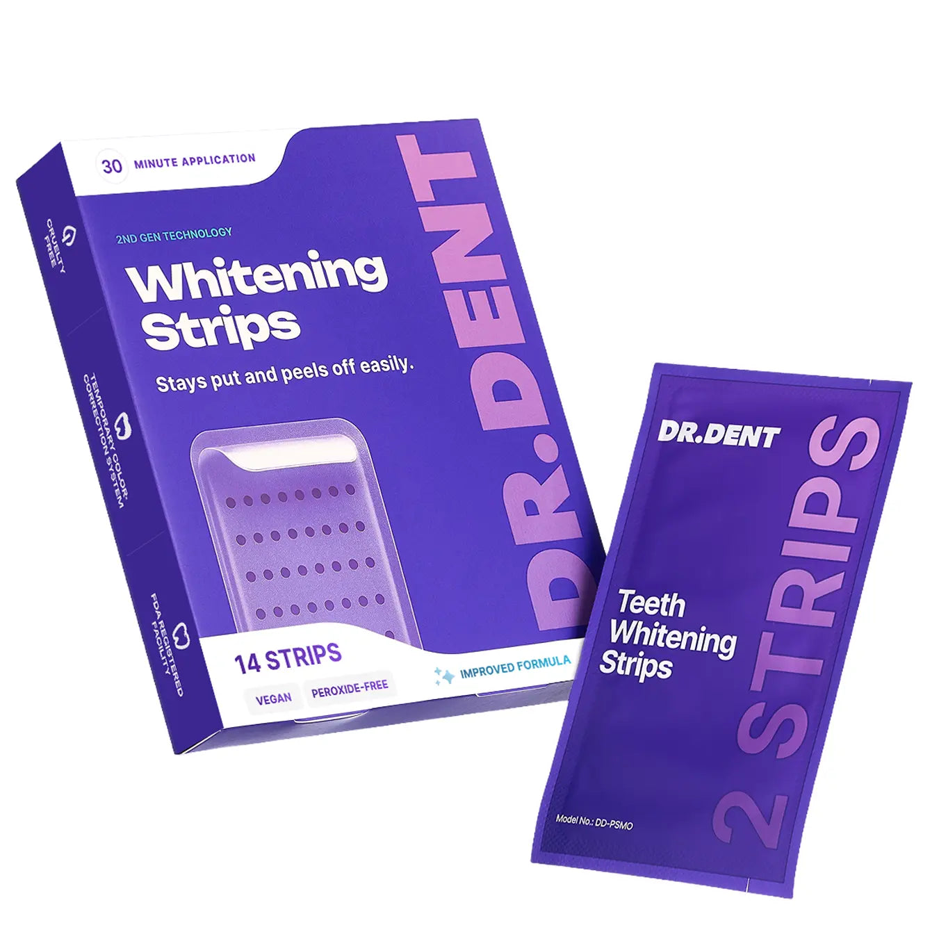 Achieve a Dazzling Smile with DRDENT Purple Teeth Whitening Strips - 7/21 Sessions of Non-Sensitive, Peroxide-Free Whitening