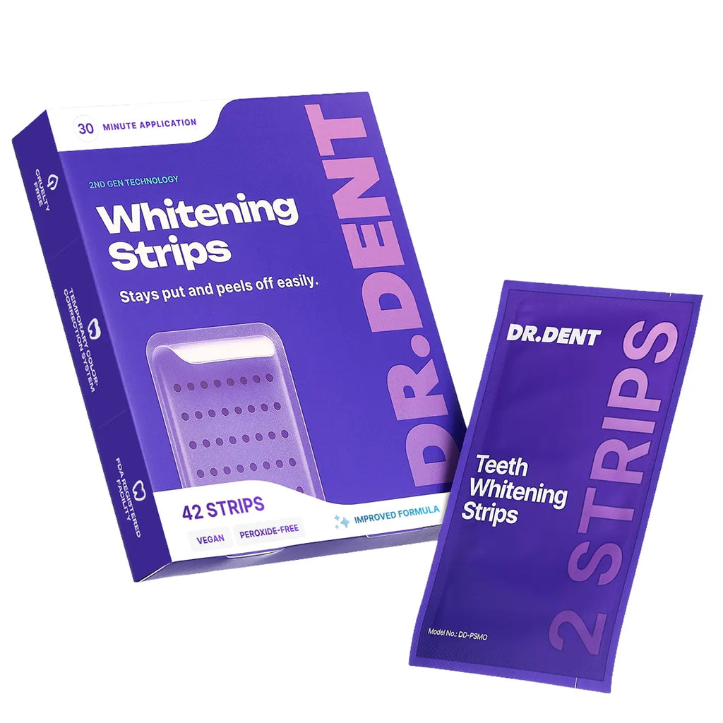 Achieve a Dazzling Smile with DRDENT Purple Teeth Whitening Strips - 7/21 Sessions of Non-Sensitive, Peroxide-Free Whitening