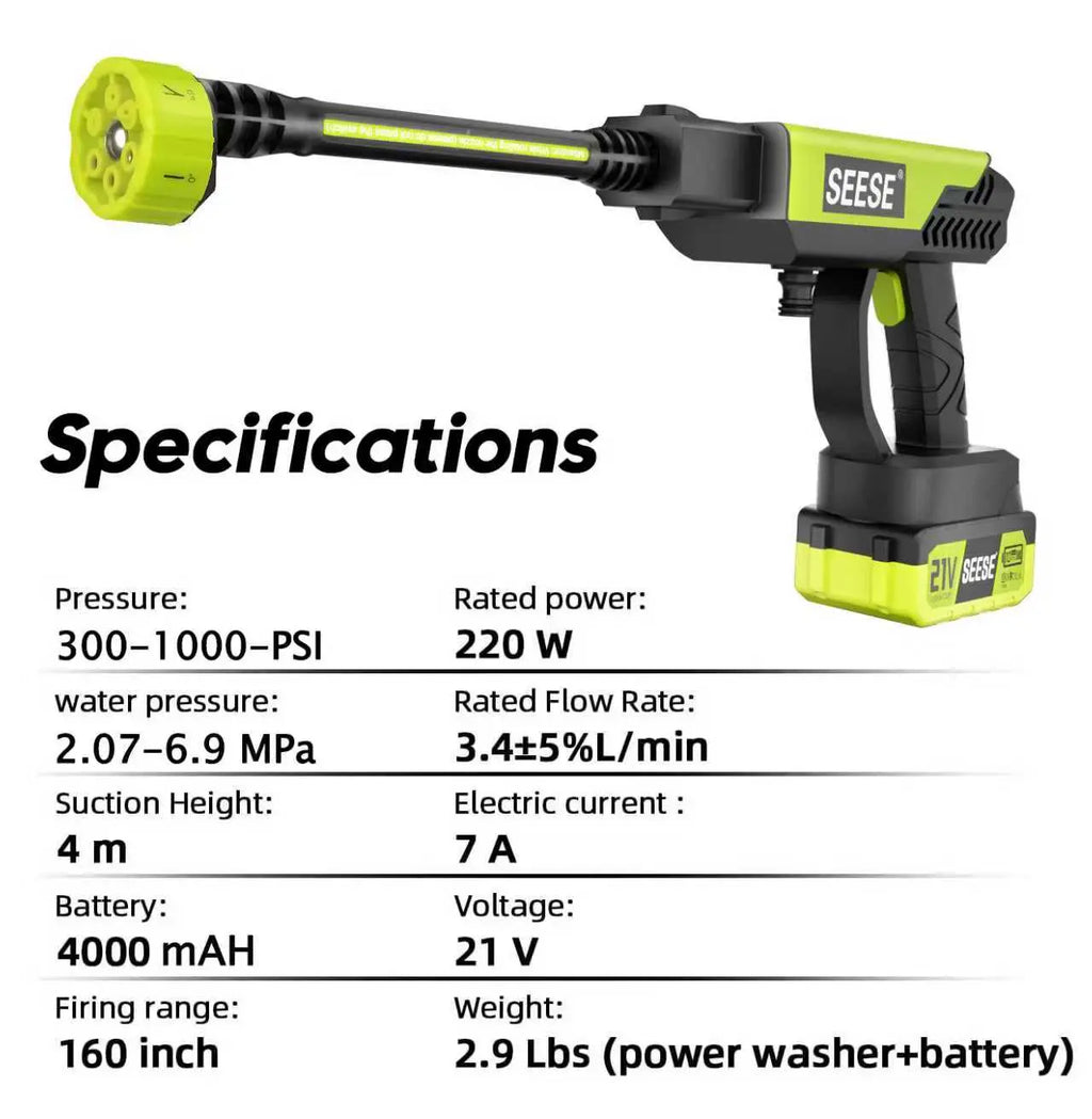 Experience Ultimate Cleaning Power with the Seese Cordless Pressure Washer - Perfect for Cars, Homes, and Gardens!
