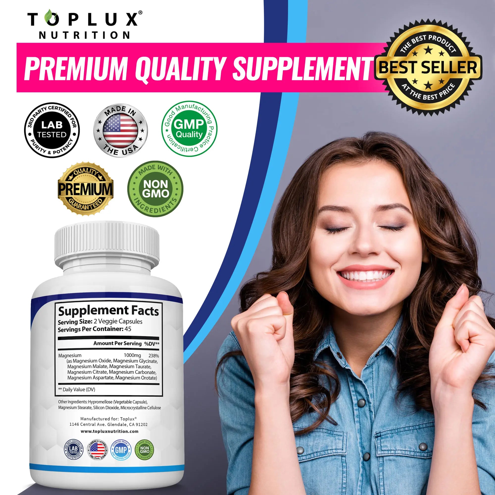 Unlock Your Best Sleep with Toplux Magnesium Complex - 8 Essential Magnesium Forms in One Powerful Capsule (1000mg)