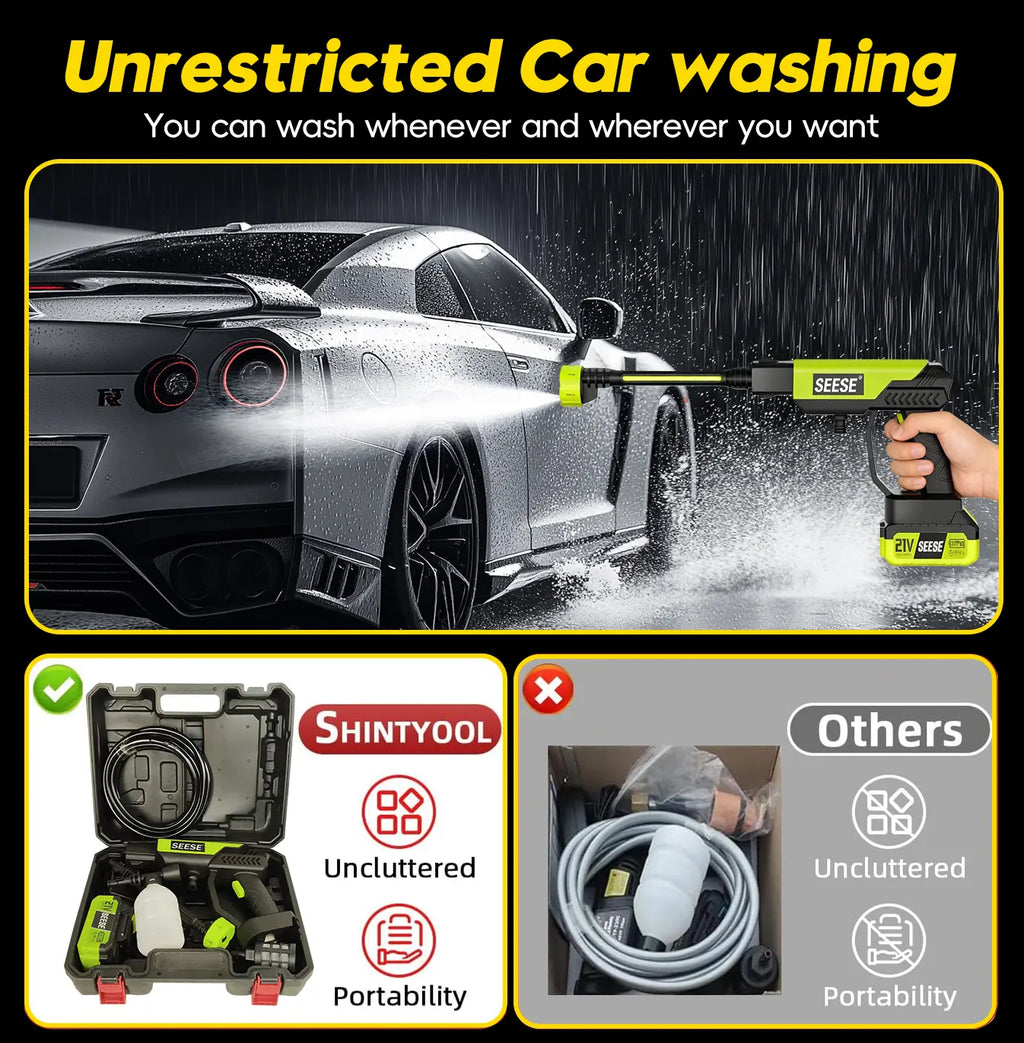 Experience Ultimate Cleaning Power with the Seese Cordless Pressure Washer - Perfect for Cars, Homes, and Gardens!