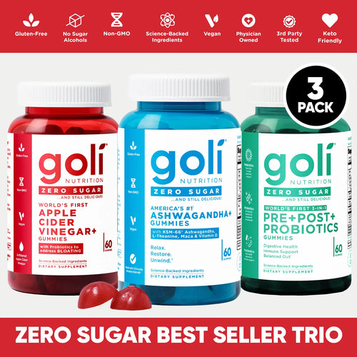Discover the Zero Sugar Best Seller Trio: The Revolutionary 3-in-1 Apple Cider Vinegar Gummies with Ashwagandha, Vitamin B12, and Probiotics for Bloating Relief - Gluten-Free, Vegan, and Non-GMO!