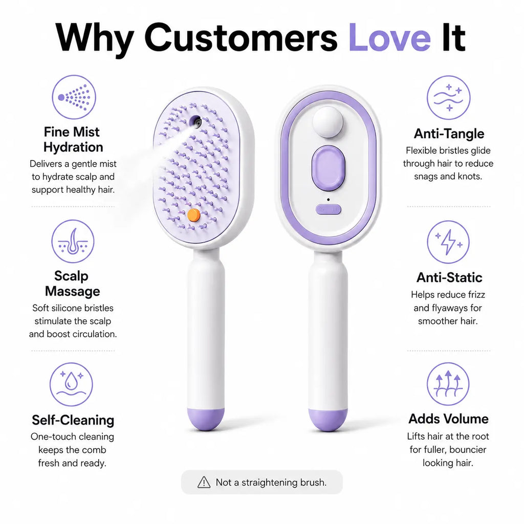 Revitalize Your Hair with the Electric Spray Air Cushion Massage Comb - Effortless Detangling and Scalp Massage for Frizzy Hair