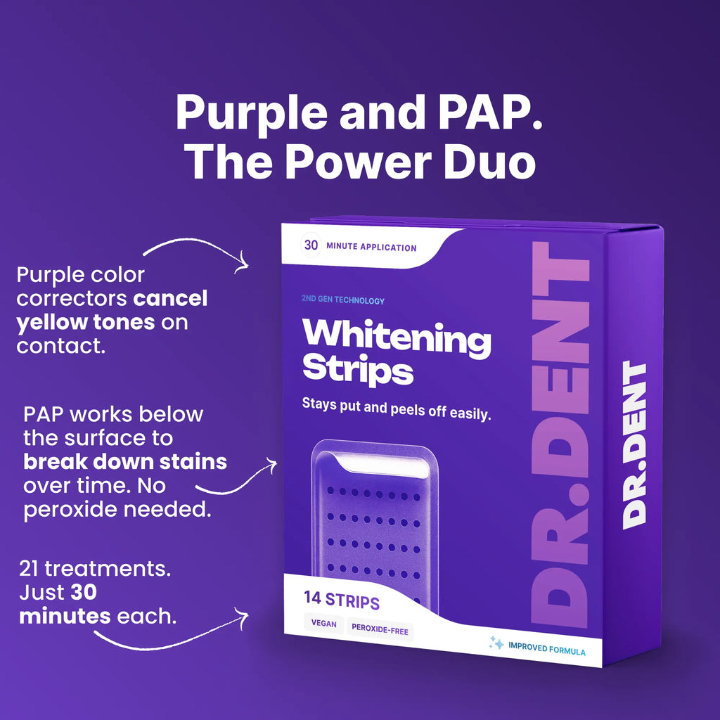 Achieve a Dazzling Smile with DRDENT Purple Teeth Whitening Strips - 7/21 Sessions of Non-Sensitive, Peroxide-Free Whitening