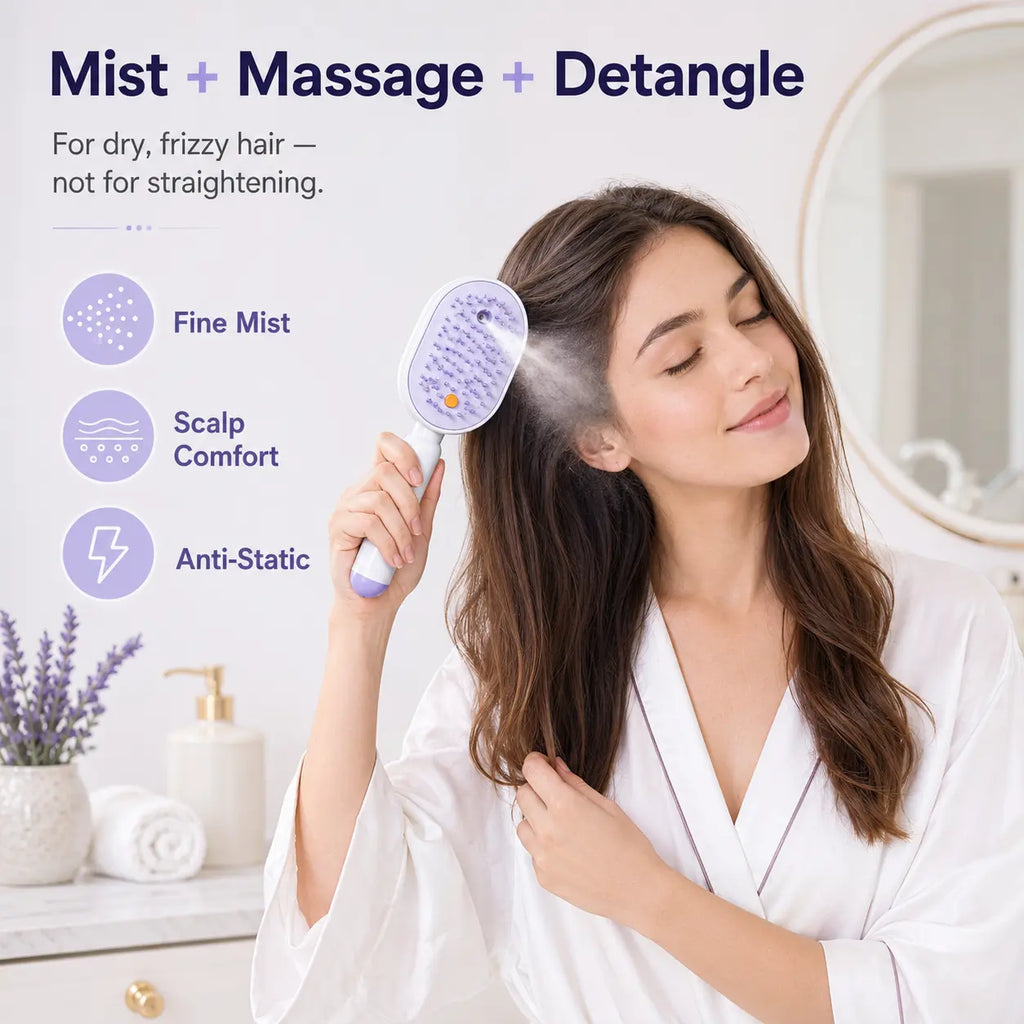 Revitalize Your Hair with the Electric Spray Air Cushion Massage Comb - Effortless Detangling and Scalp Massage for Frizzy Hair