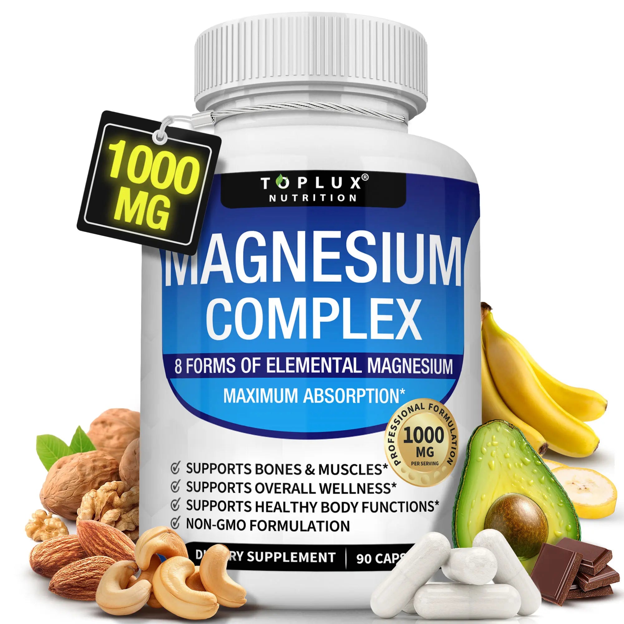 Unlock Your Best Sleep with Toplux Magnesium Complex - 8 Essential Magnesium Forms in One Powerful Capsule (1000mg)